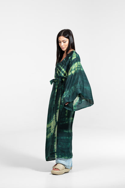 Freya Kimono dunkelgrün-hellgrün-weiß