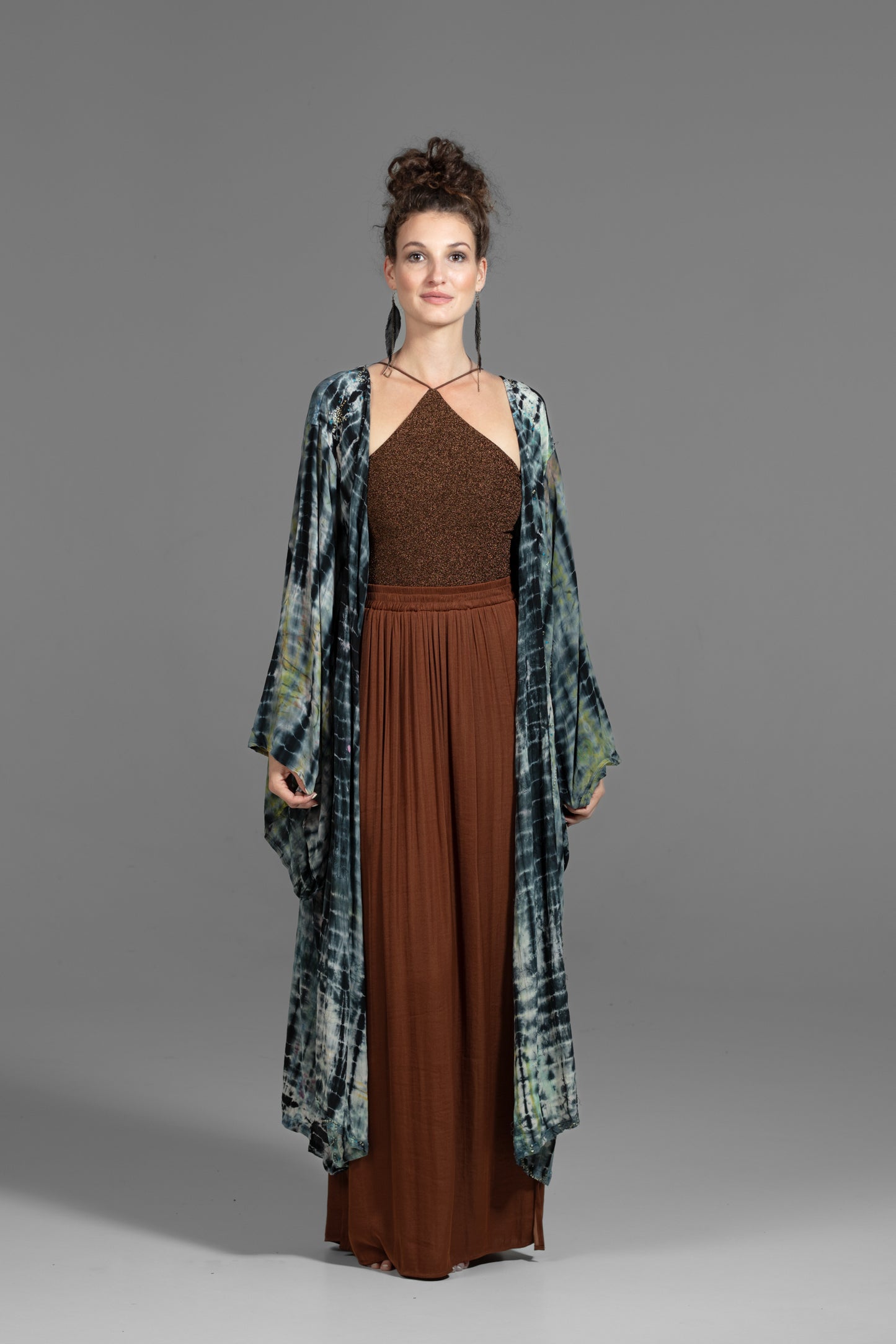 Gaia Kimono grau-braun-grün-schwarz