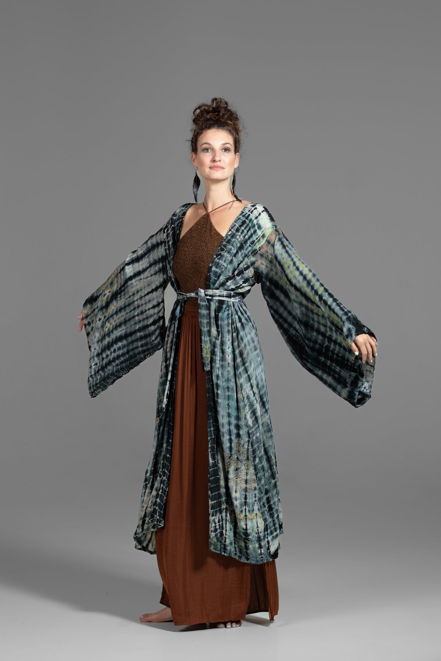 Gaia Kimono grau-braun-grün-schwarz